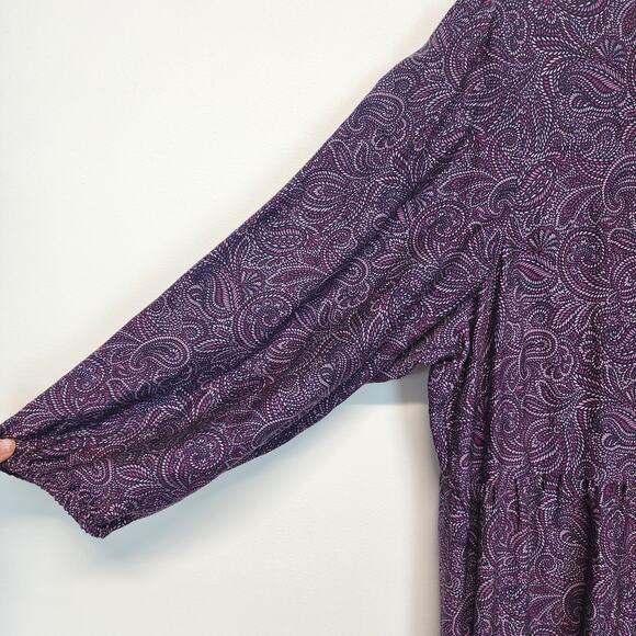 J. Jill Tiered Midi Dress Size L Purple Paisley 3/4 Sleeve Flowy Viscose Boho - Picture 4 of 13